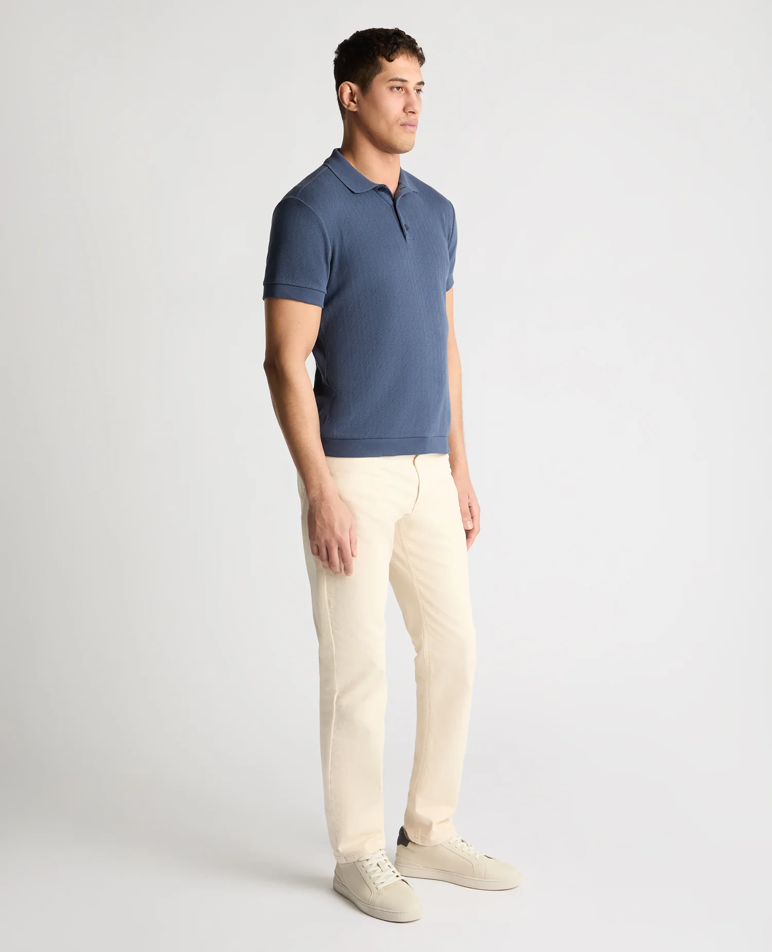 Cable Patterned Cotton Polo Shirt - Image 4