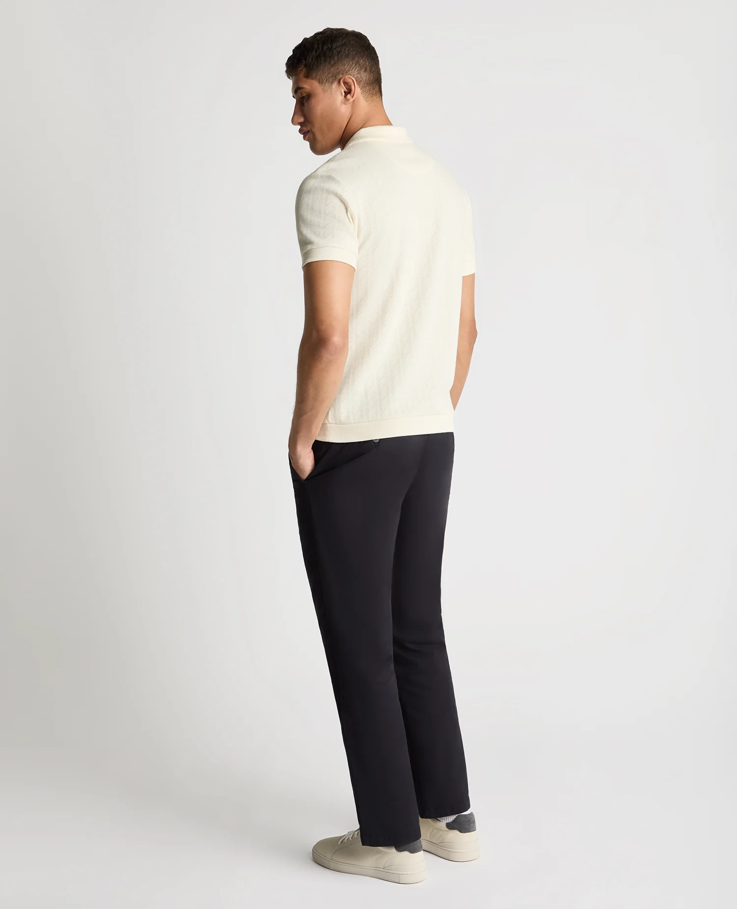Cable Patterned Cotton Polo Shirt - Image 3