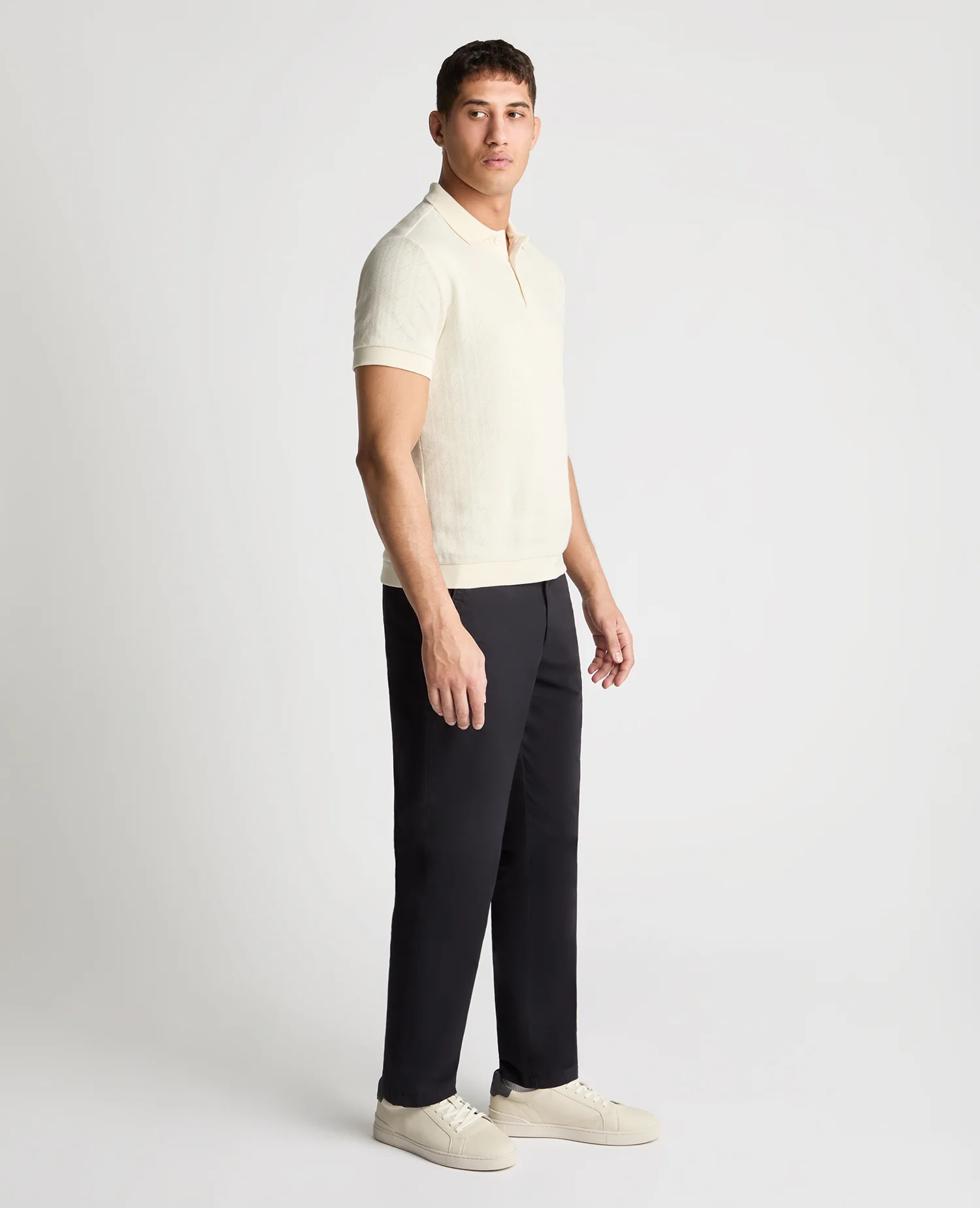 Cable Patterned Cotton Polo Shirt - Image 4