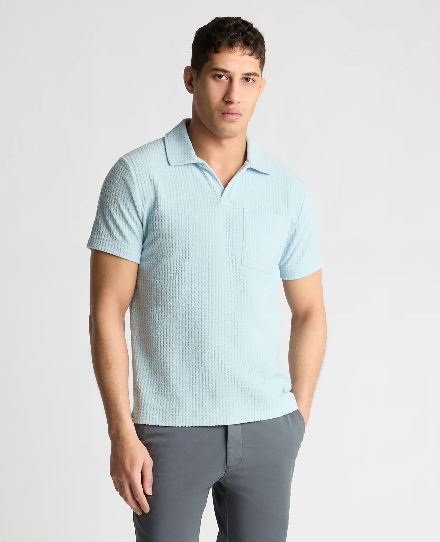 Open Collar Terry Polo Shirt