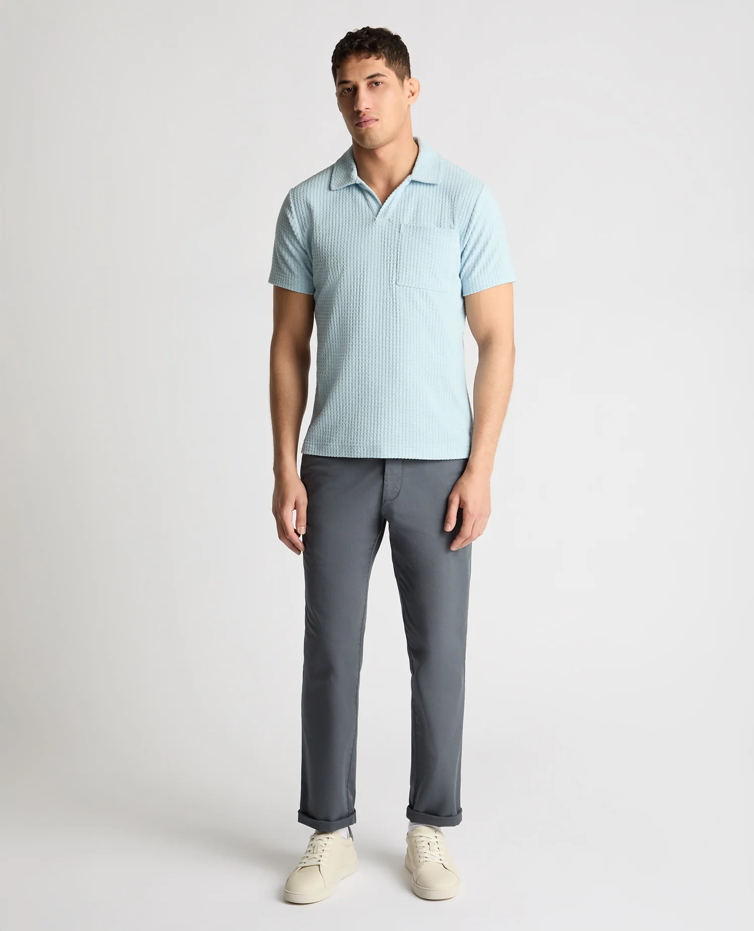 Open Collar Terry Polo Shirt - Image 2