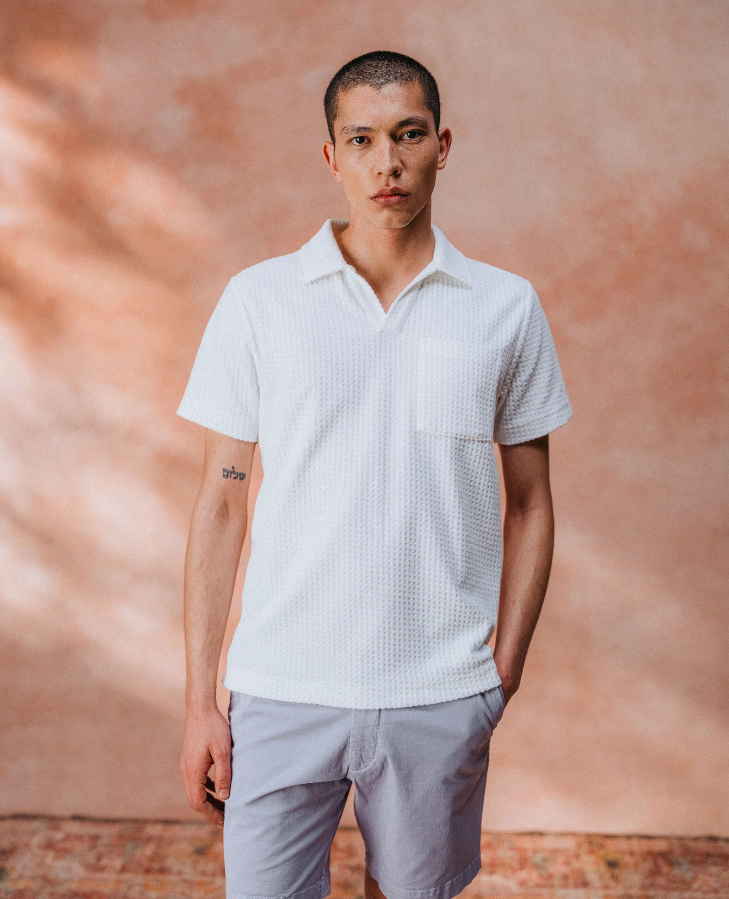 Open Collar Terry Polo Shirt