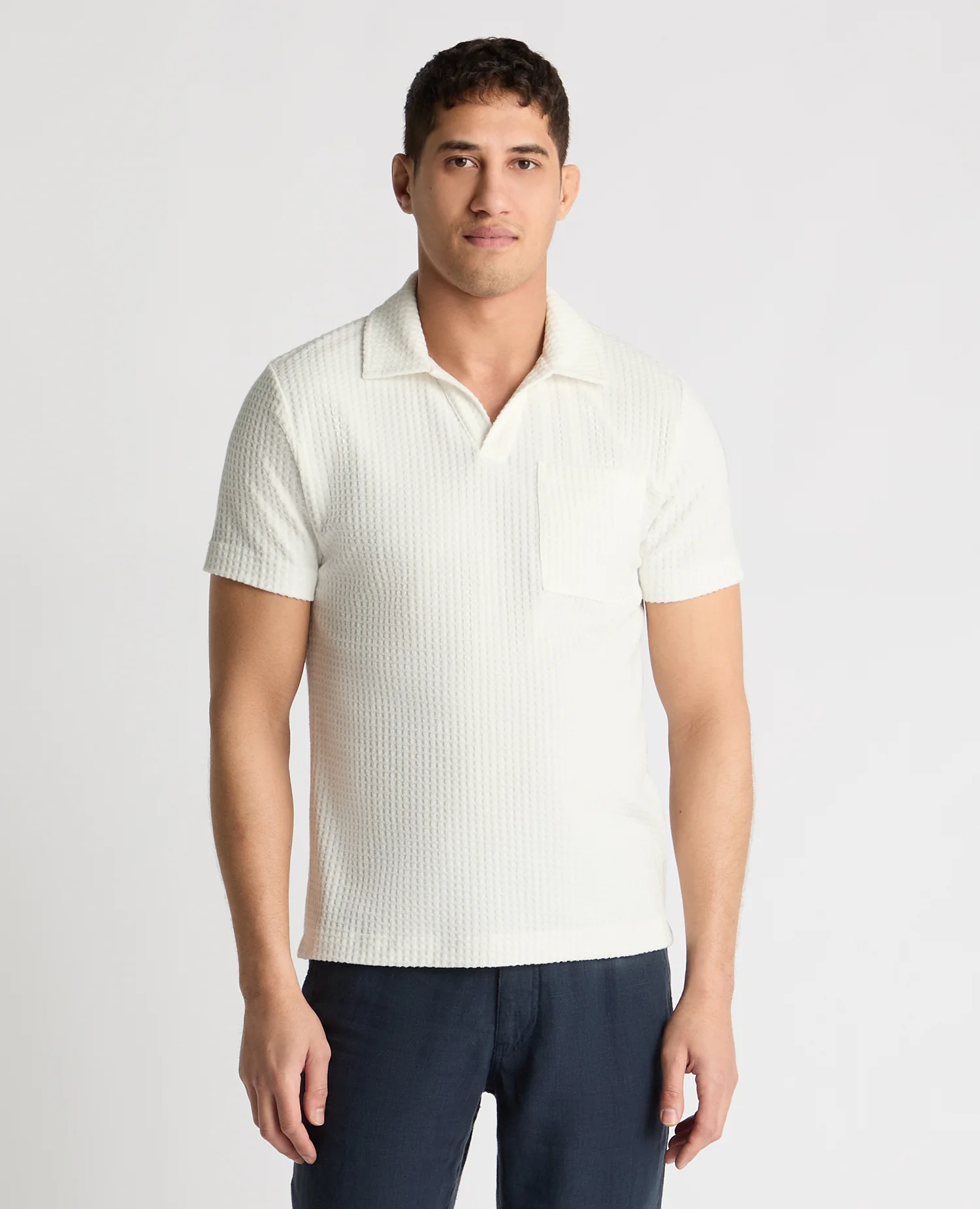 Open Collar Terry Polo Shirt - Image 2