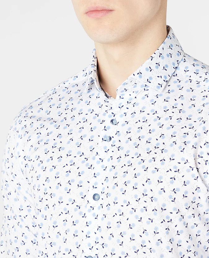 Tapered Fit Print Cotton-Stretch Shirt - Image 4
