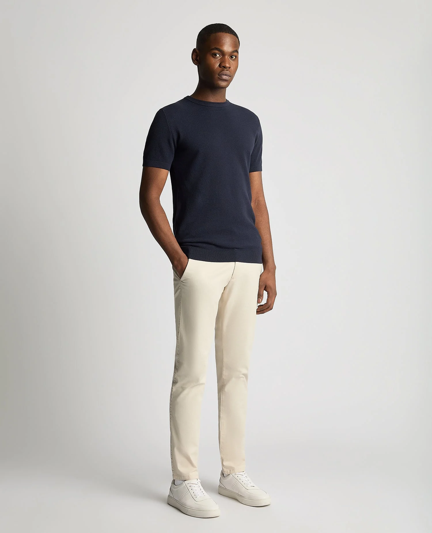 Slim Fit Knitted Cotton Crew Neck Tee - Image 2
