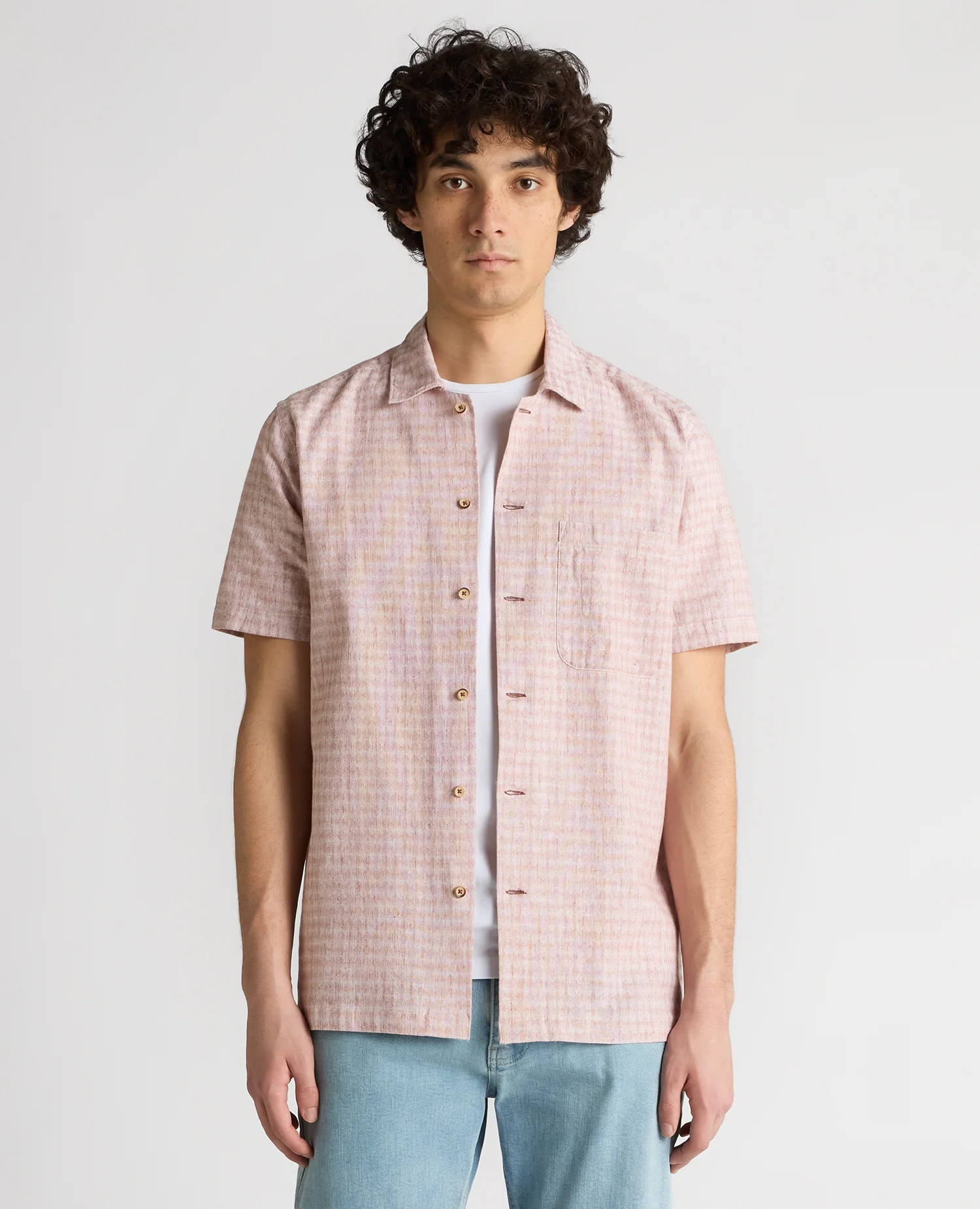 Tapered Fit Cotton-Linen Short Sleeve Shirt