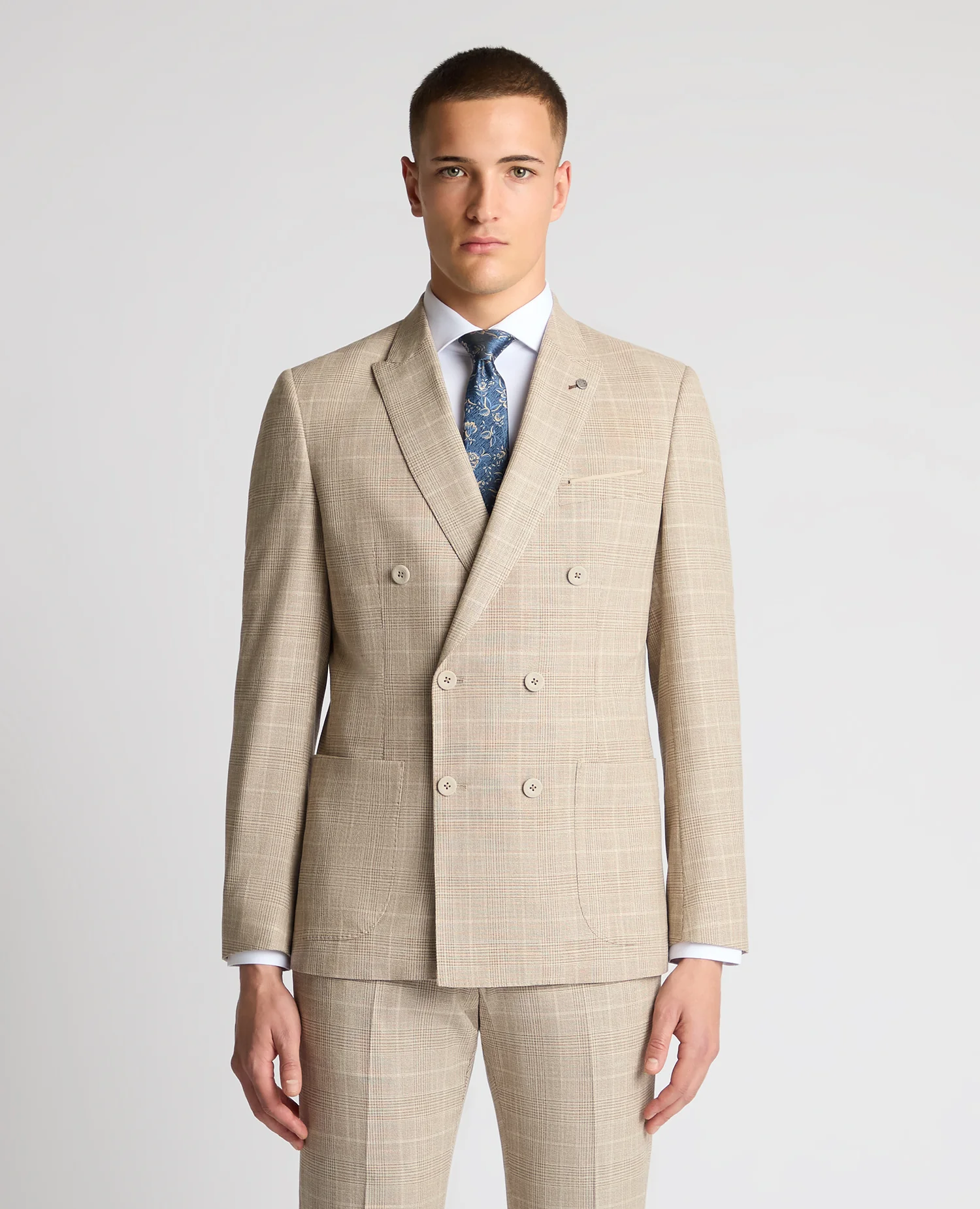 Slim Fit Double Breasted Checked Suit