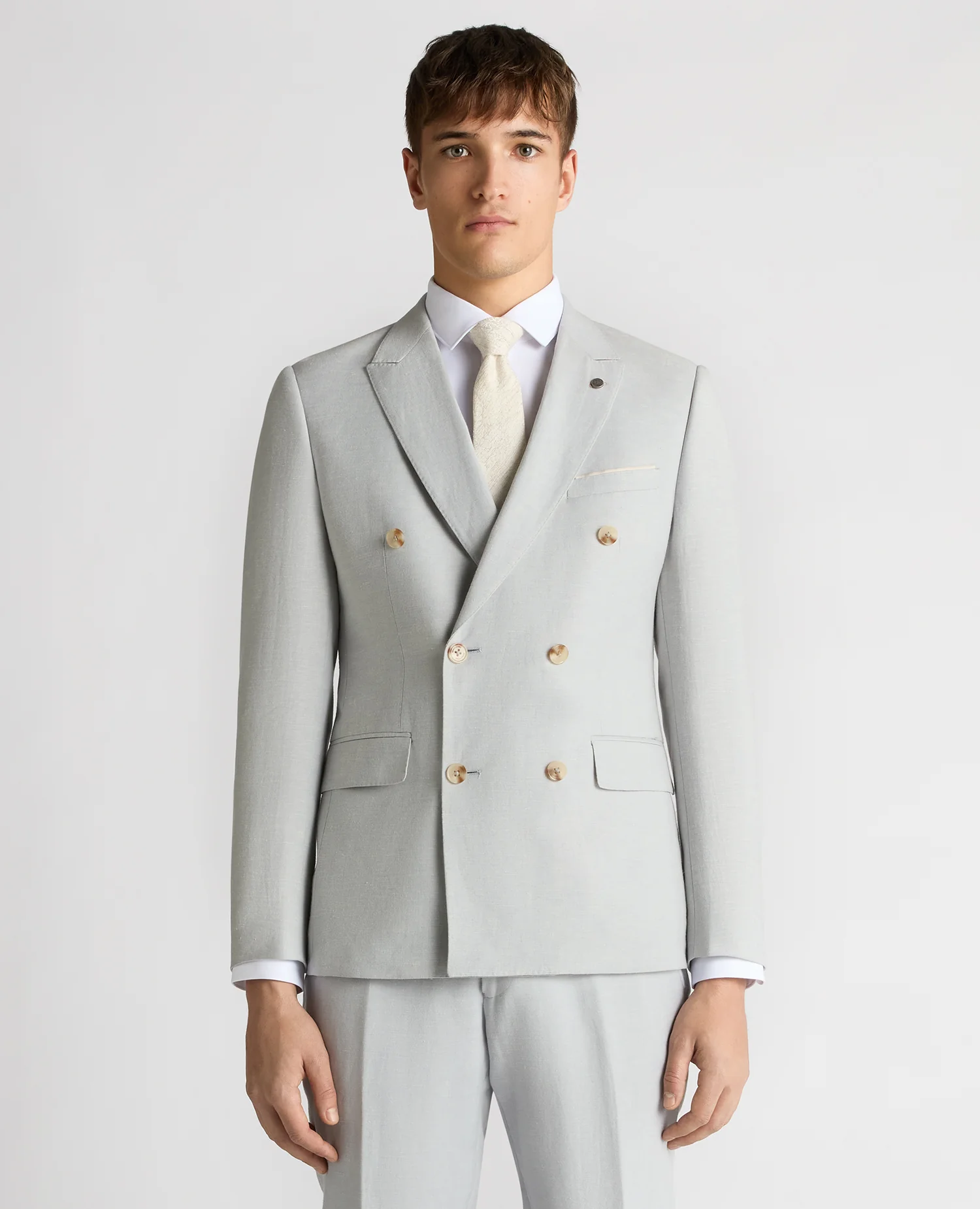 Slim Fit Linen-Blend Double Breasted Suit