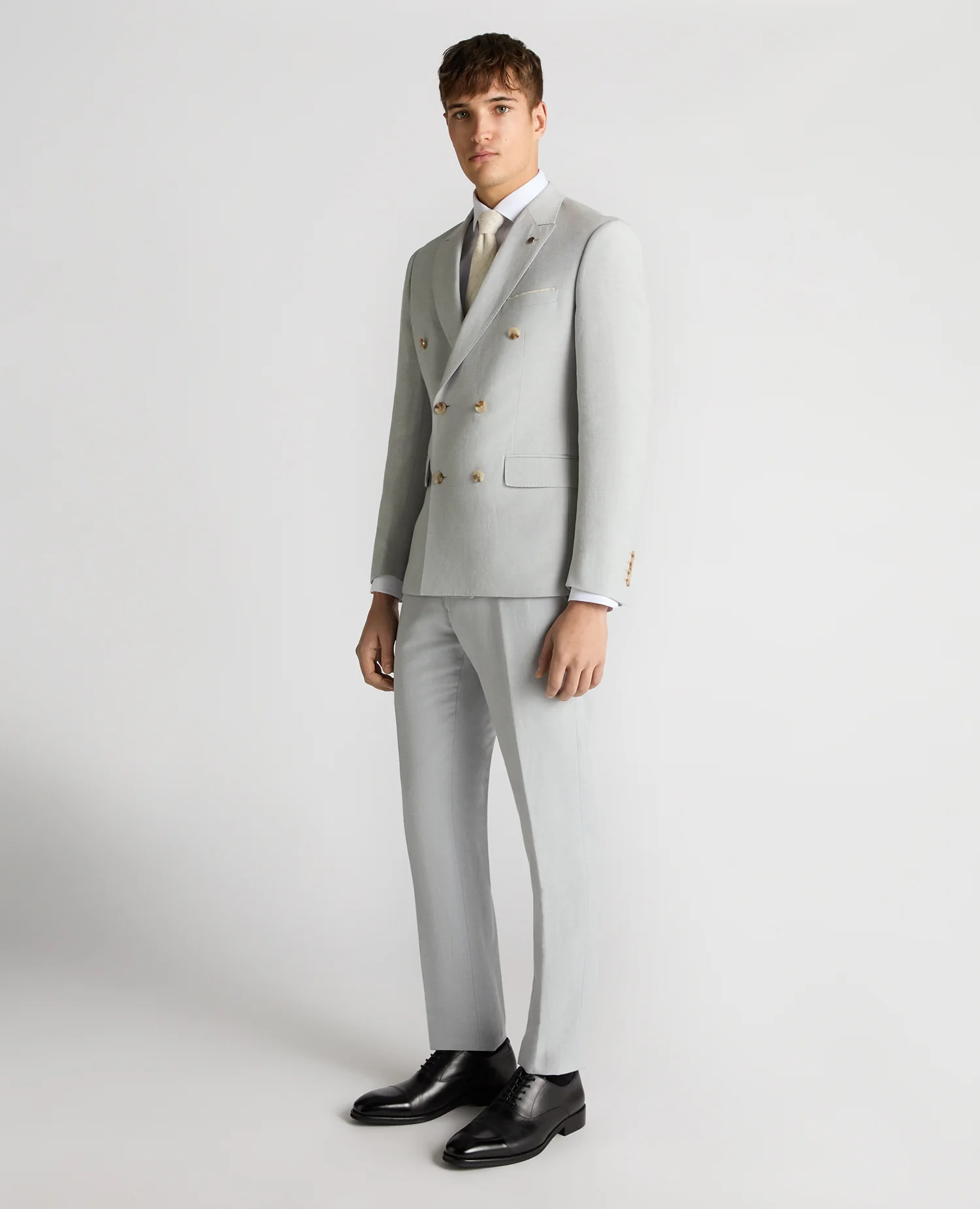 Slim Fit Linen-Blend Double Breasted Suit - Image 2