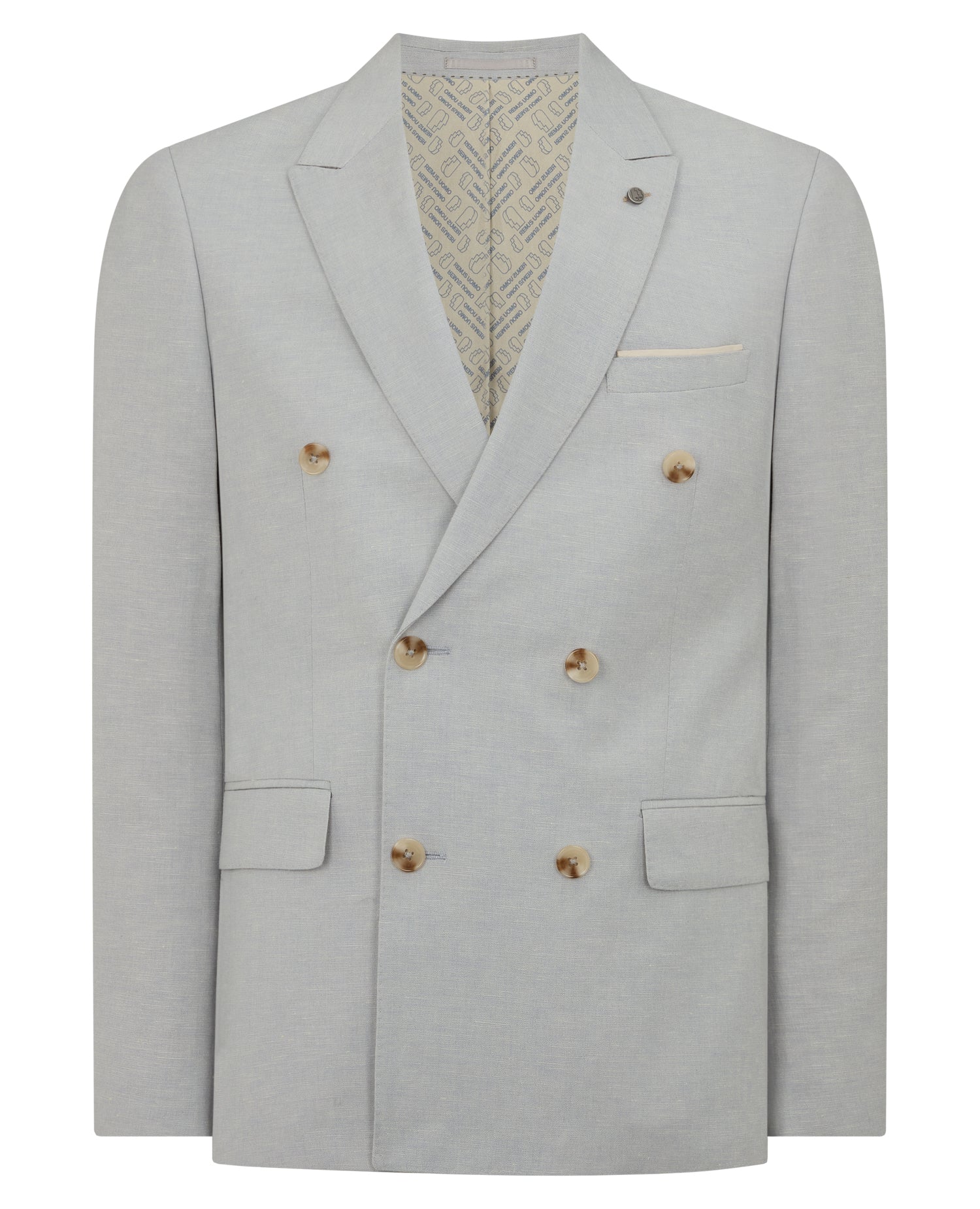 Slim Fit Linen-Blend Double Breasted Suit - Image 6
