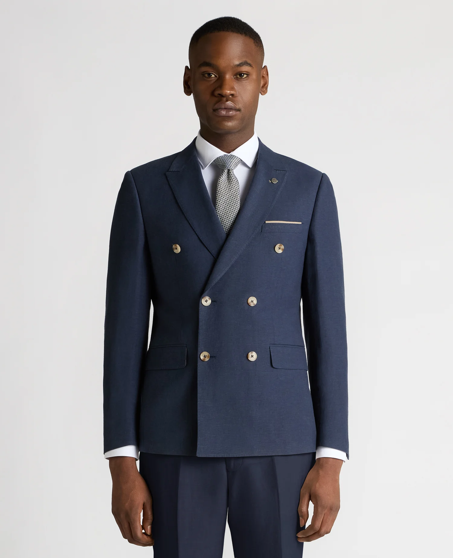 Slim Fit Linen-Blend Double Breasted Suit