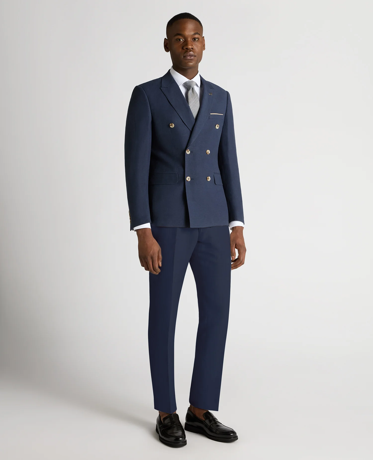 Slim Fit Linen-Blend Double Breasted Suit - Image 2