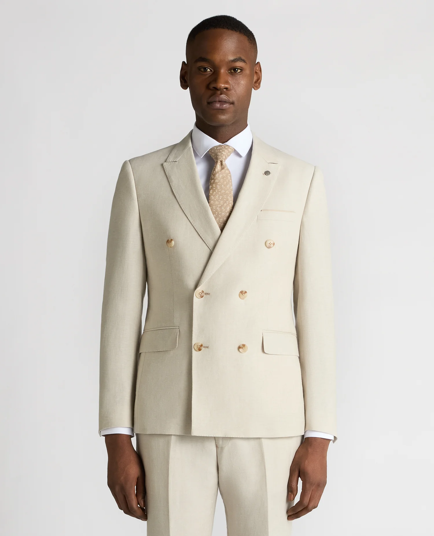 Slim Fit Linen-Blend Double Breasted Suit