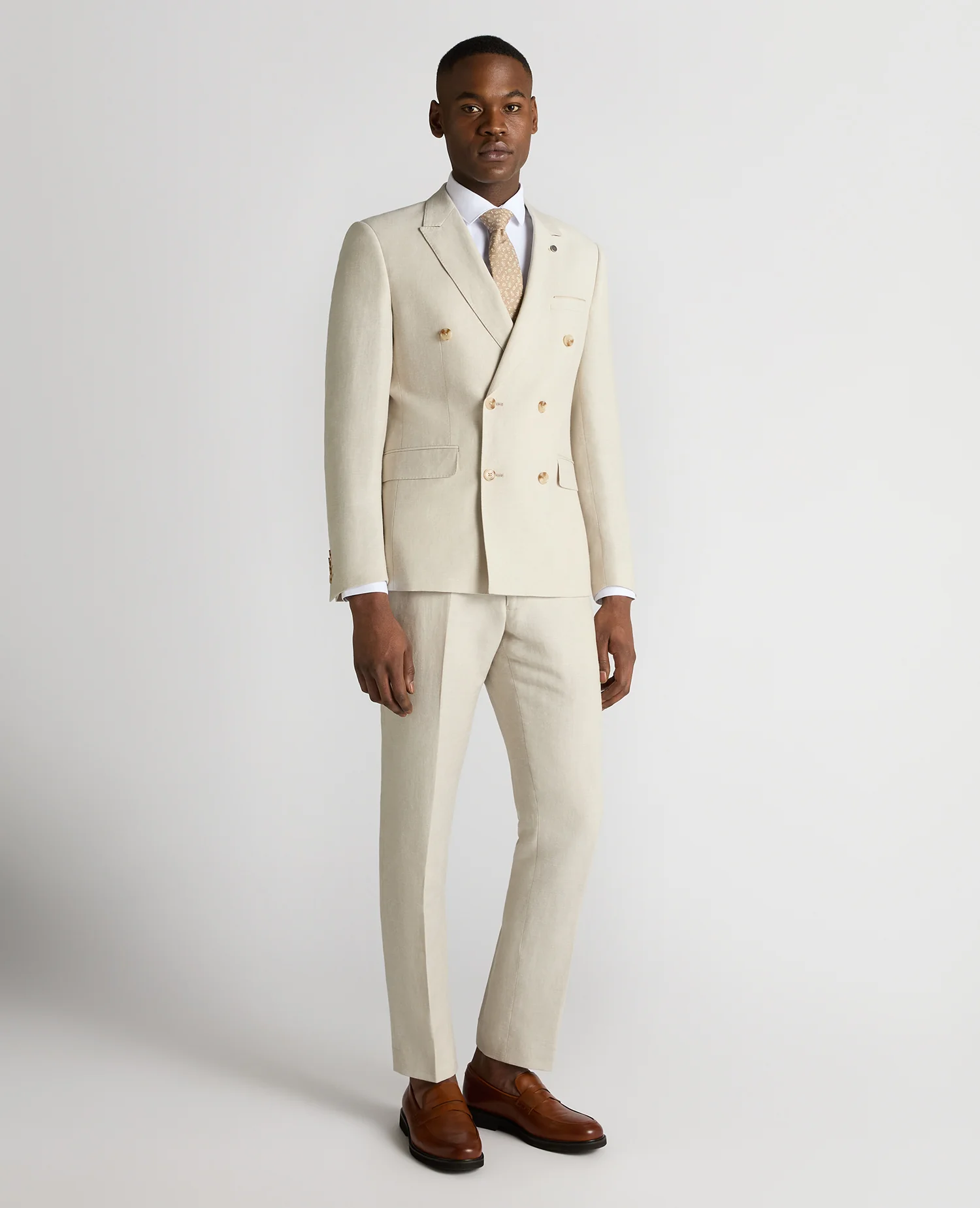 Slim Fit Linen-Blend Double Breasted Suit - Image 2