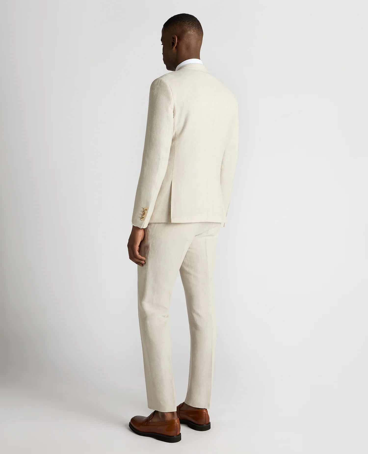 Slim Fit Linen-Blend Double Breasted Suit - Image 3