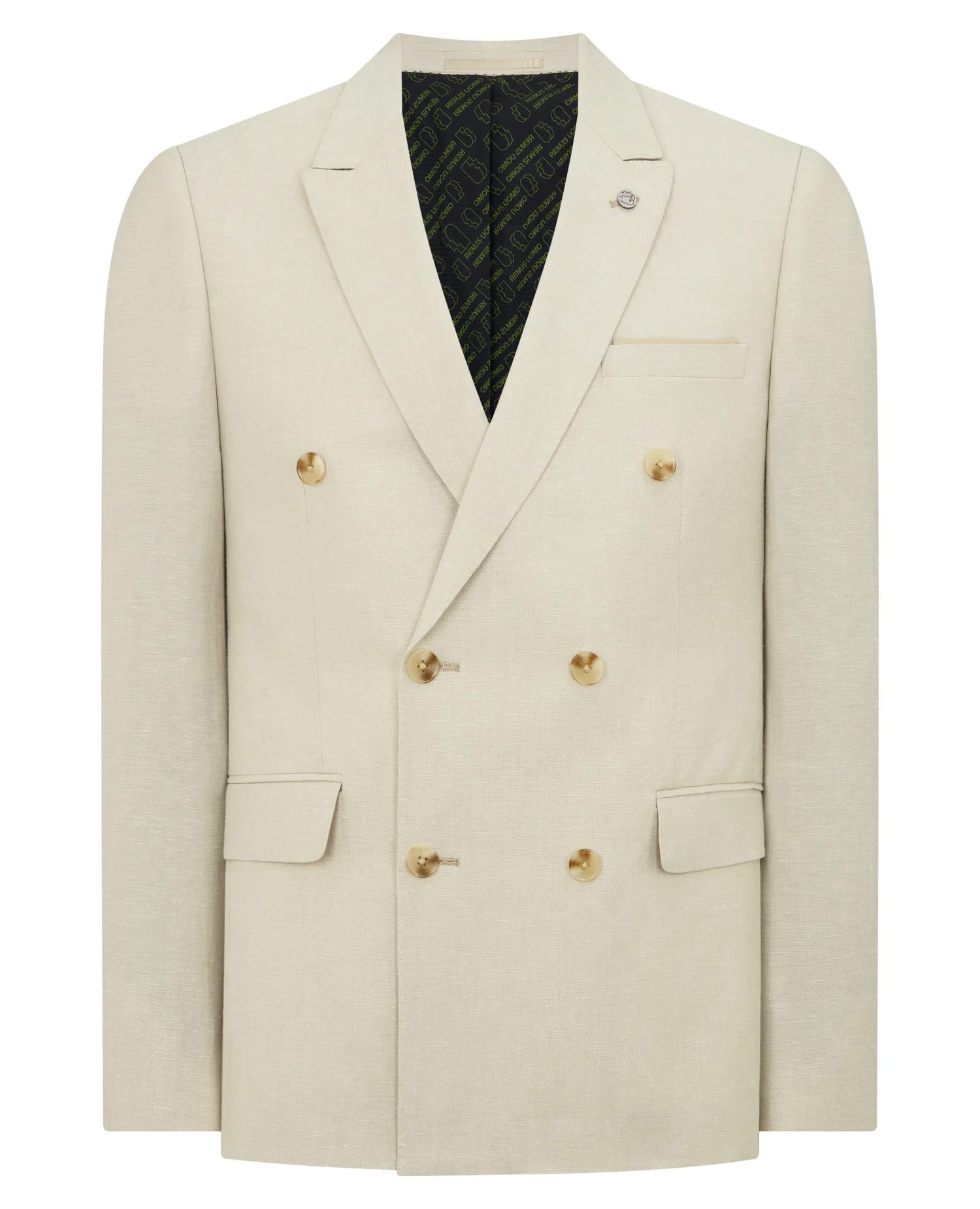 Slim Fit Linen-Blend Double Breasted Suit - Image 6