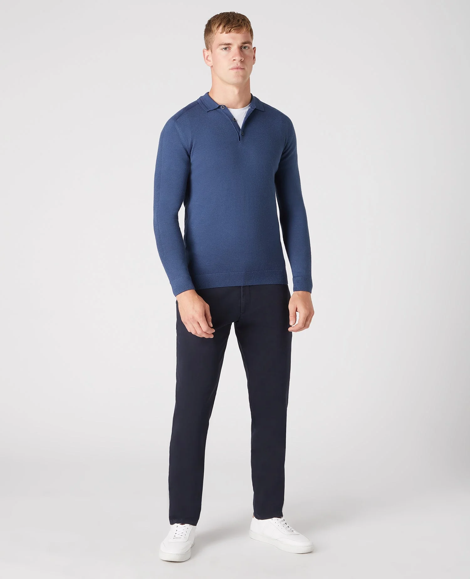 Slim Fit Merino Wool-Blend Long Sleeve Knitted Polo - Image 2