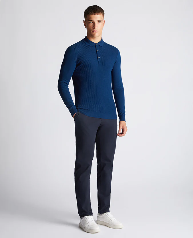 Slim Fit Merino Wool-Blend Long Sleeve Knitted Polo - Image 2