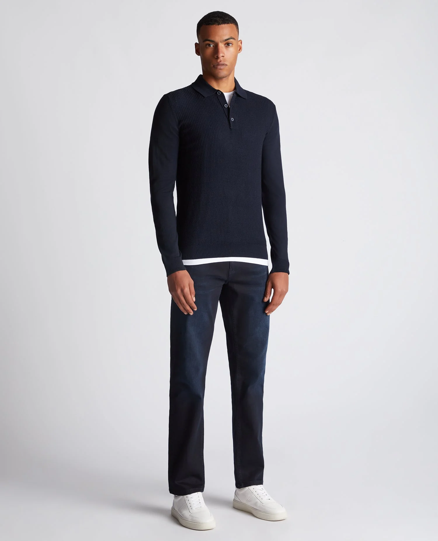 Slim Fit Merino Wool-Blend Long Sleeve Knitted Polo - Image 2