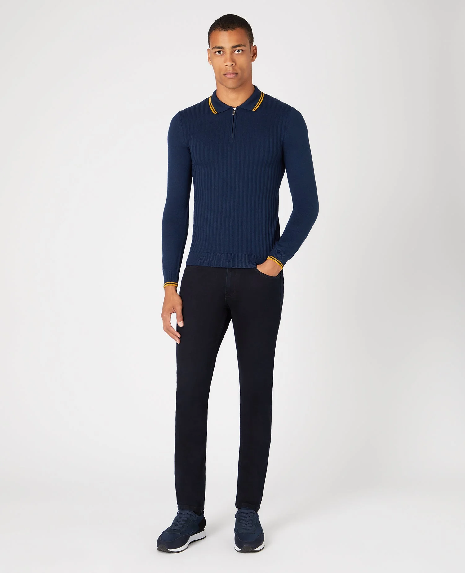 Slim Fit Merino Wool-Blend Long Sleeve Knitted Polo - Image 2