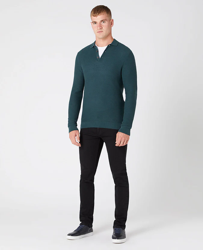 Slim Fit Merino Wool-Blend Long Sleeve Knitted Polo - Image 2