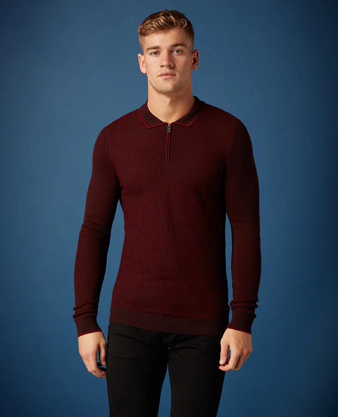 Slim Fit Merino Wool-Blend Long Sleeve Polo Shirt - Image 2