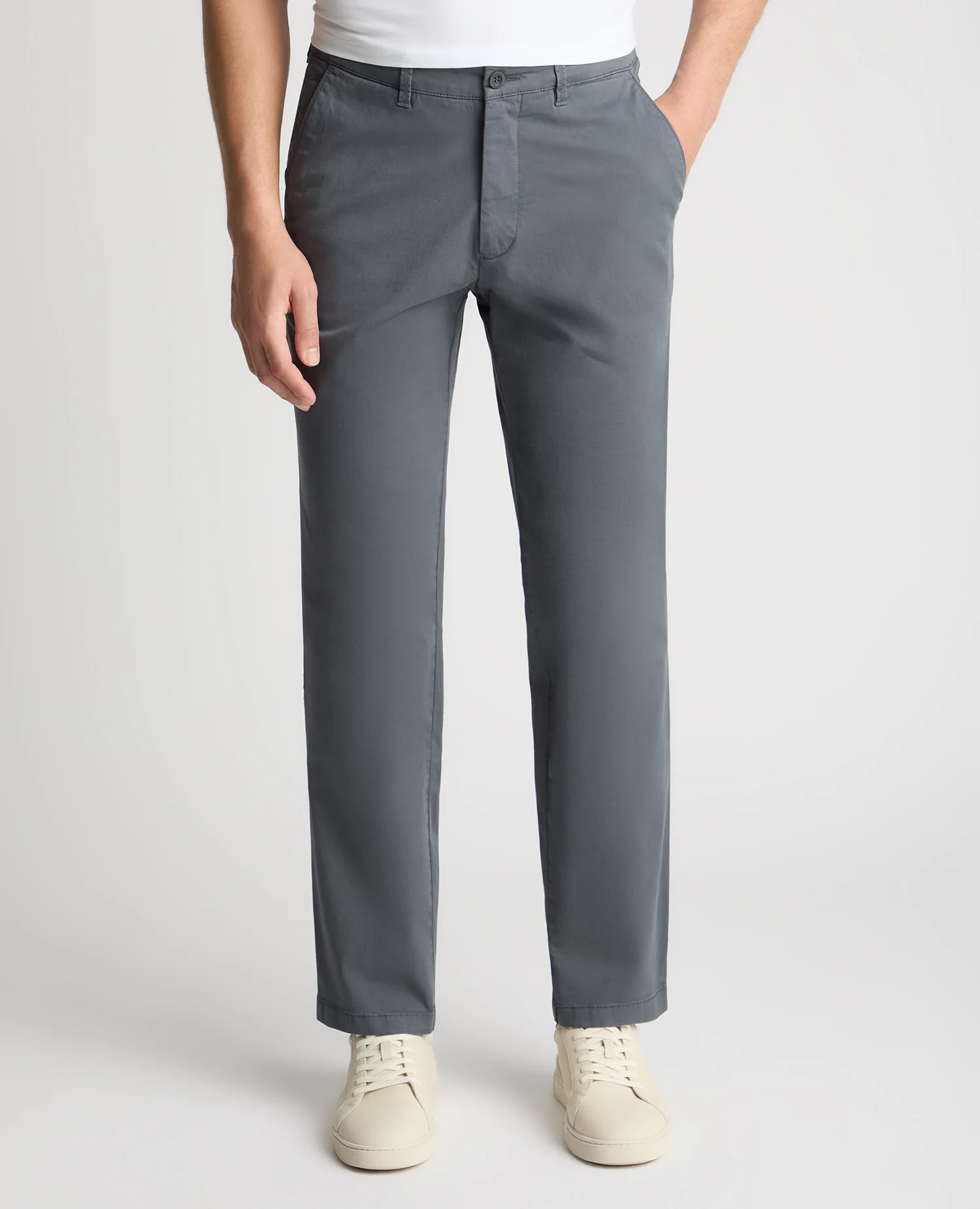 Grey Straight Leg Cotton Stretch Chino