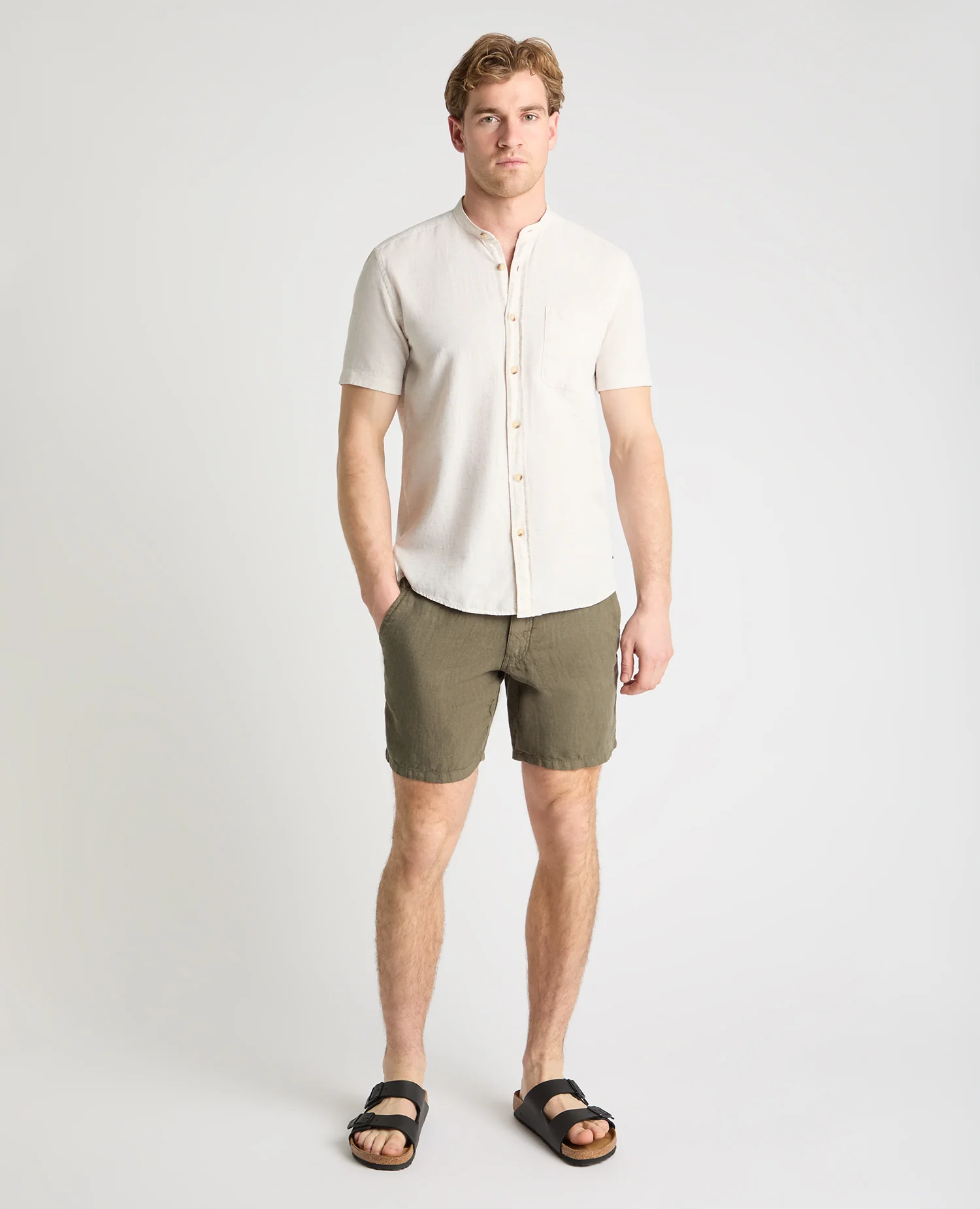 Green Straight Leg Linen Shorts - Image 2