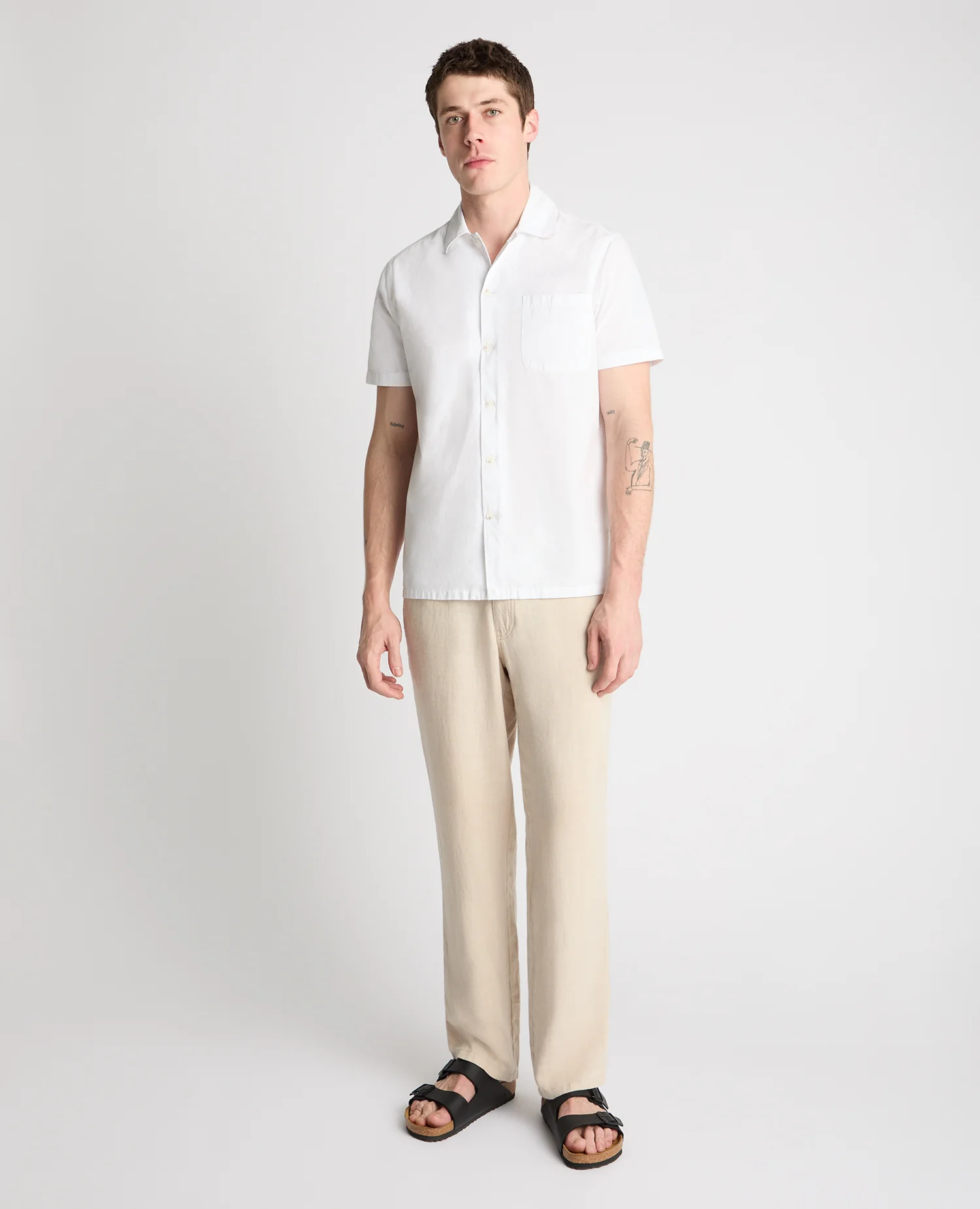 Stone Straight Leg Linen Trousers - Image 2