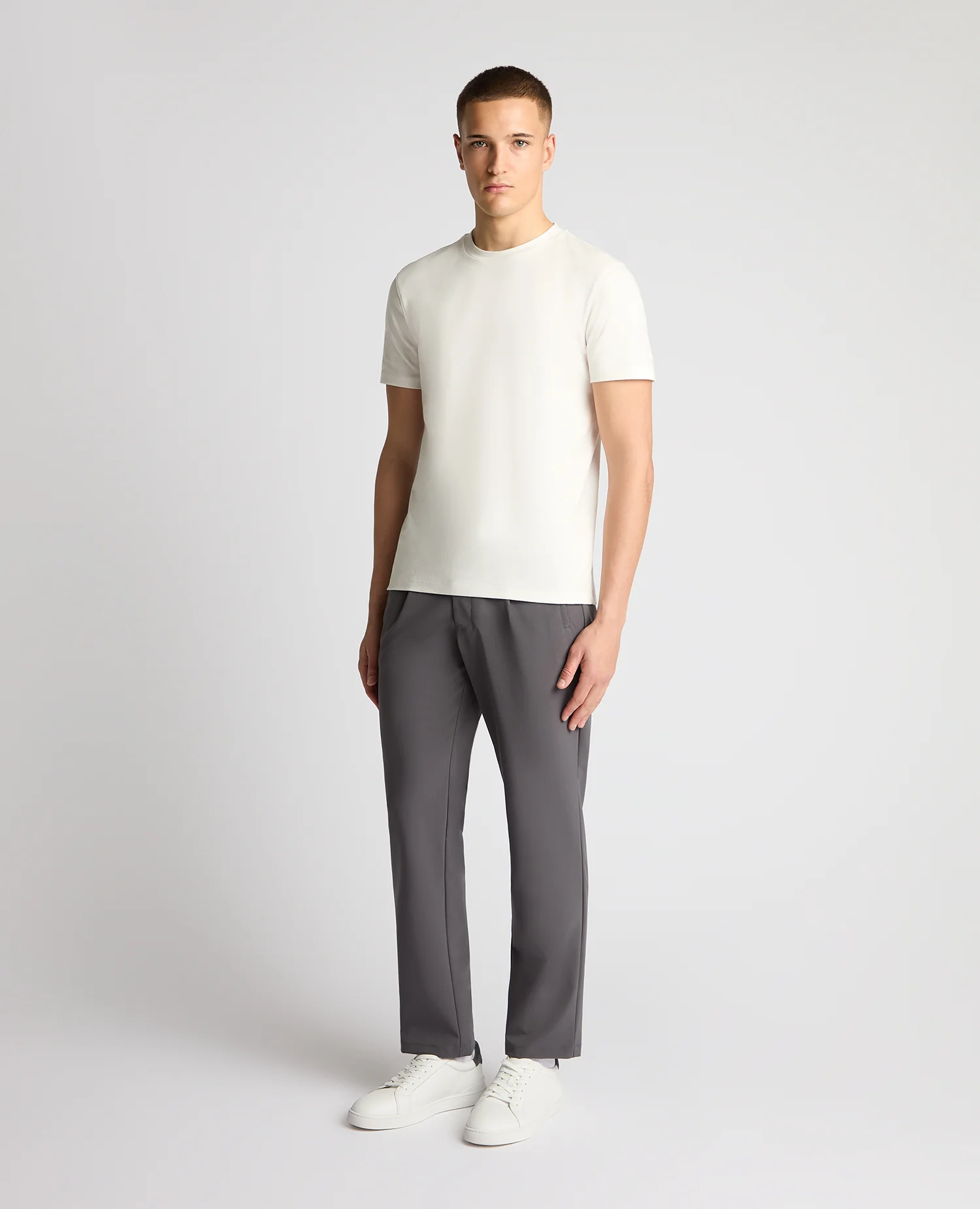 Grey Straight Leg Stretch Trousers - Image 2