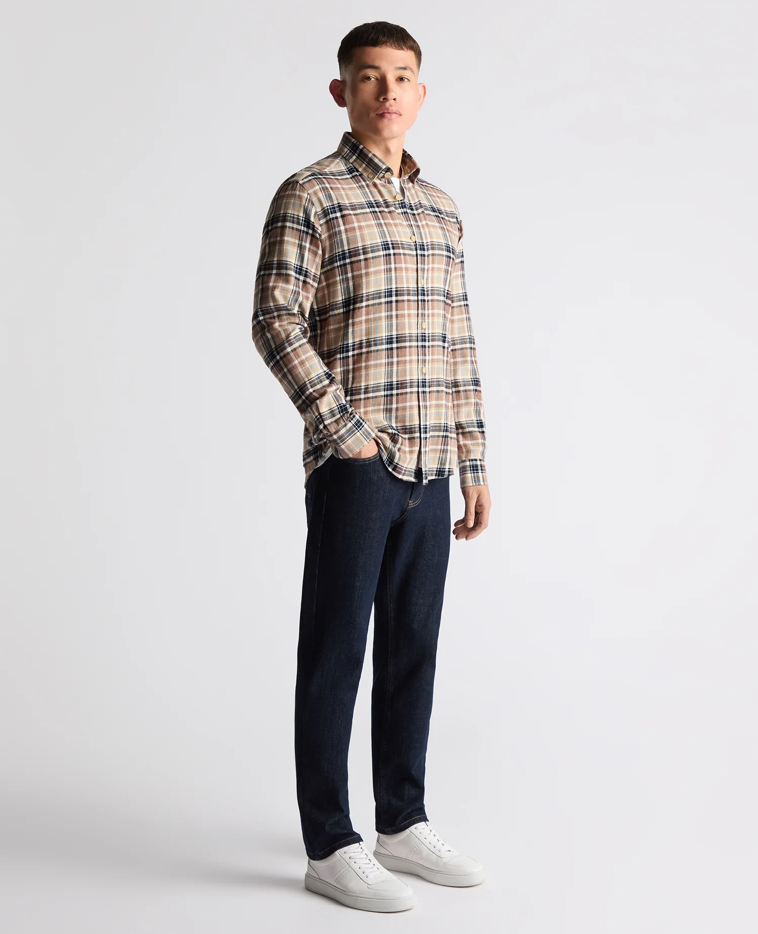 Tapered fit checked cotton shirt - Image 2