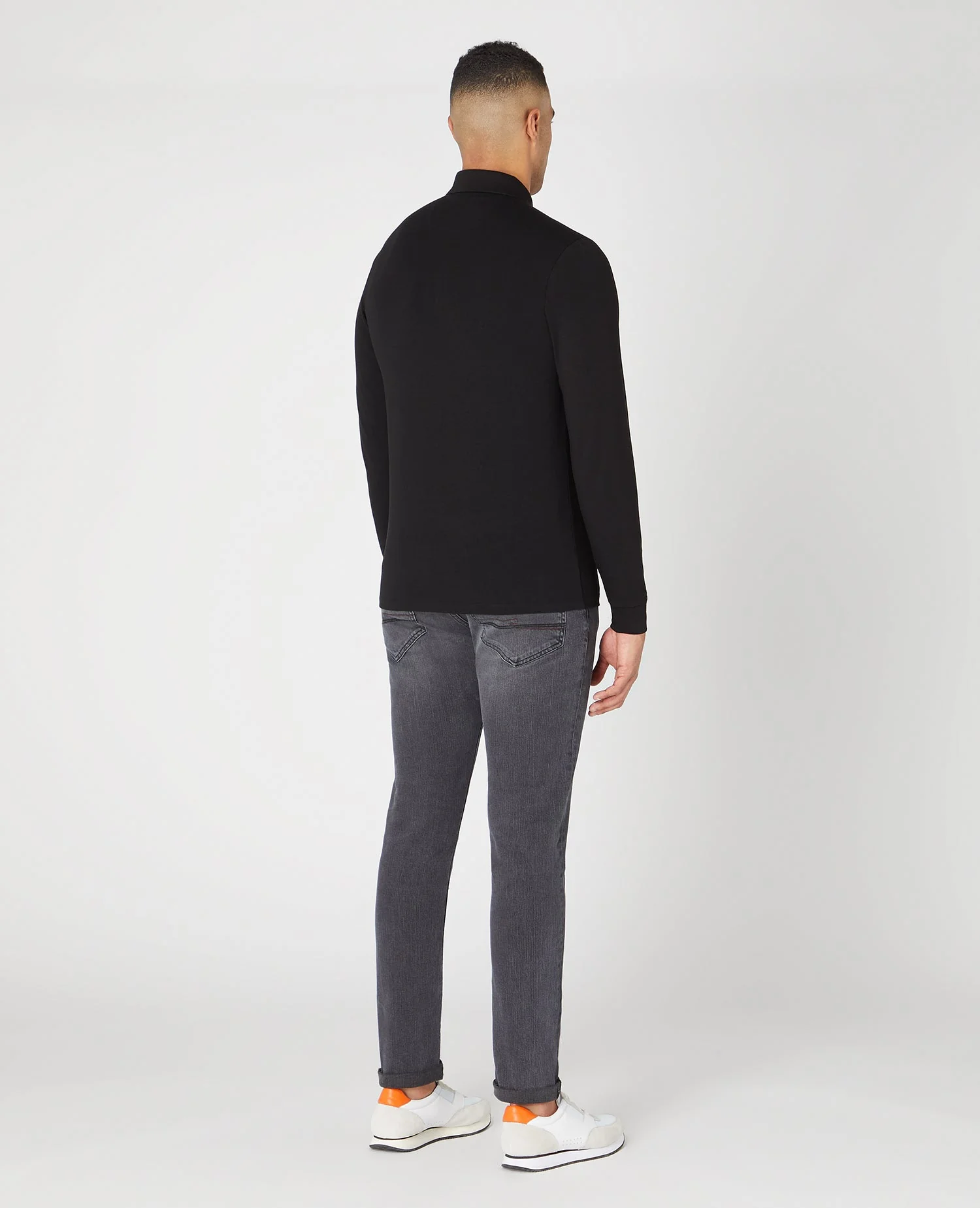 Tapered Fit Cotton-Stretch Long-Sleeve Polo Shirt - Image 3