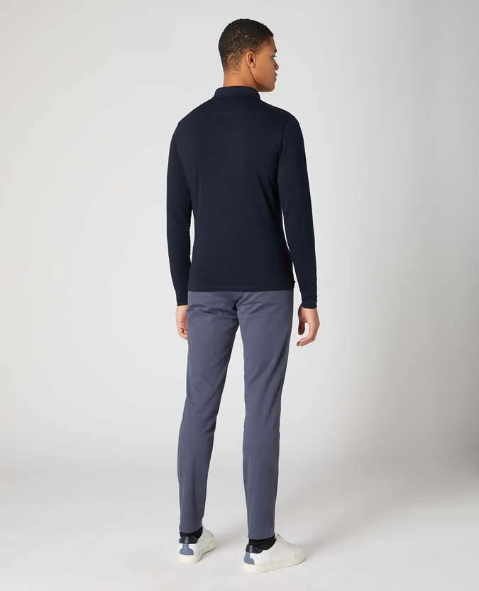 Tapered Fit Cotton-Stretch Long-Sleeve Polo Shirt - Image 3