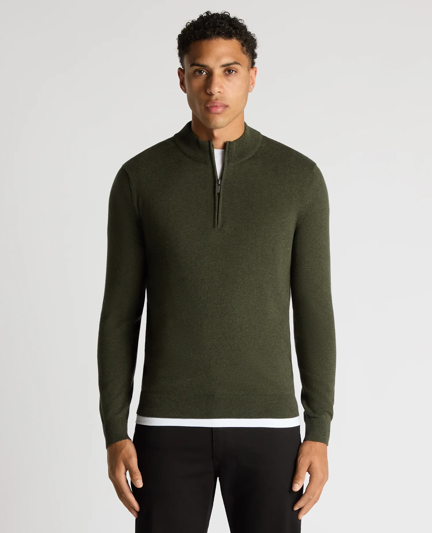 Tapered Fit Half Zip Cotton Sweater