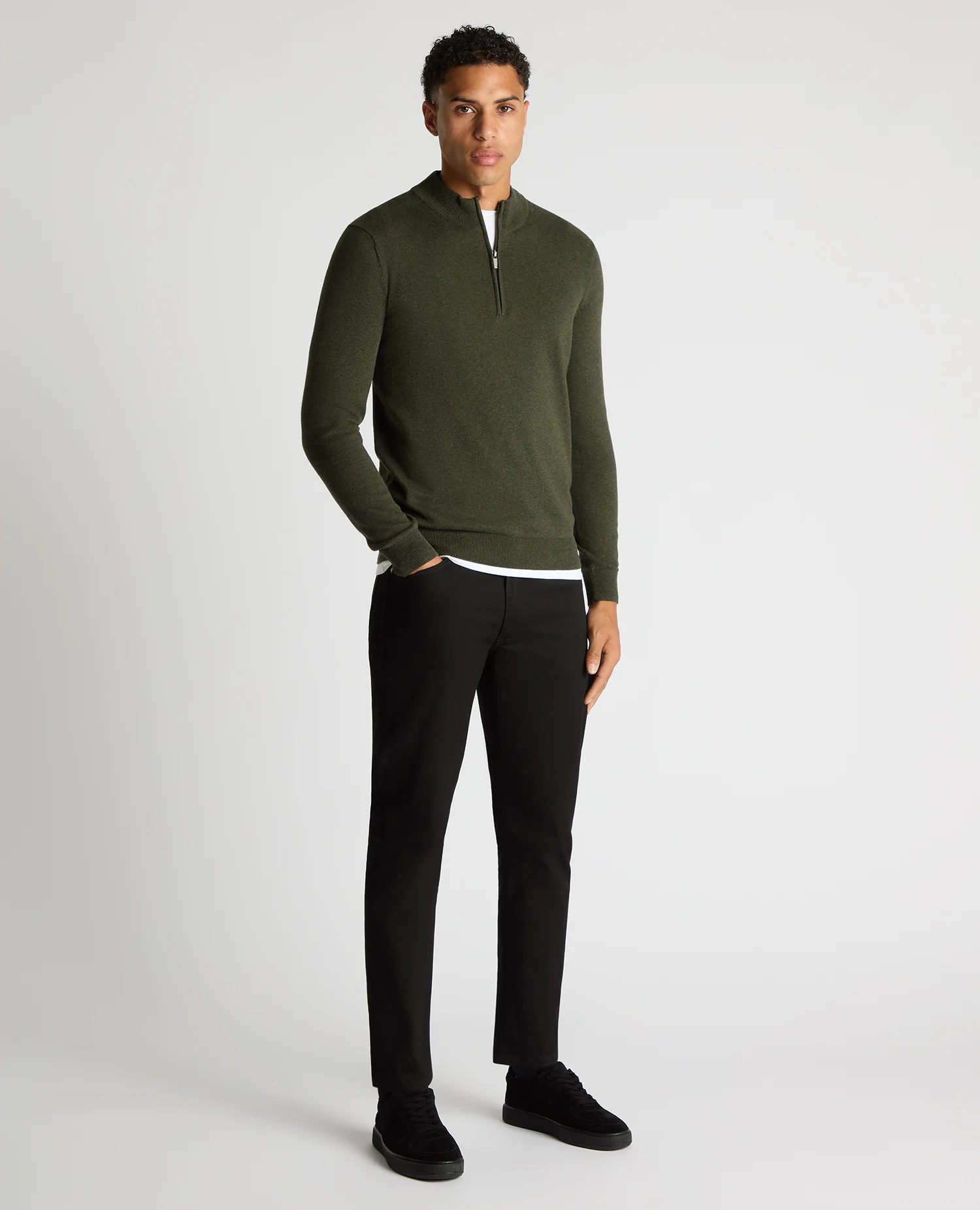 Tapered Fit Half Zip Cotton Sweater - Image 2