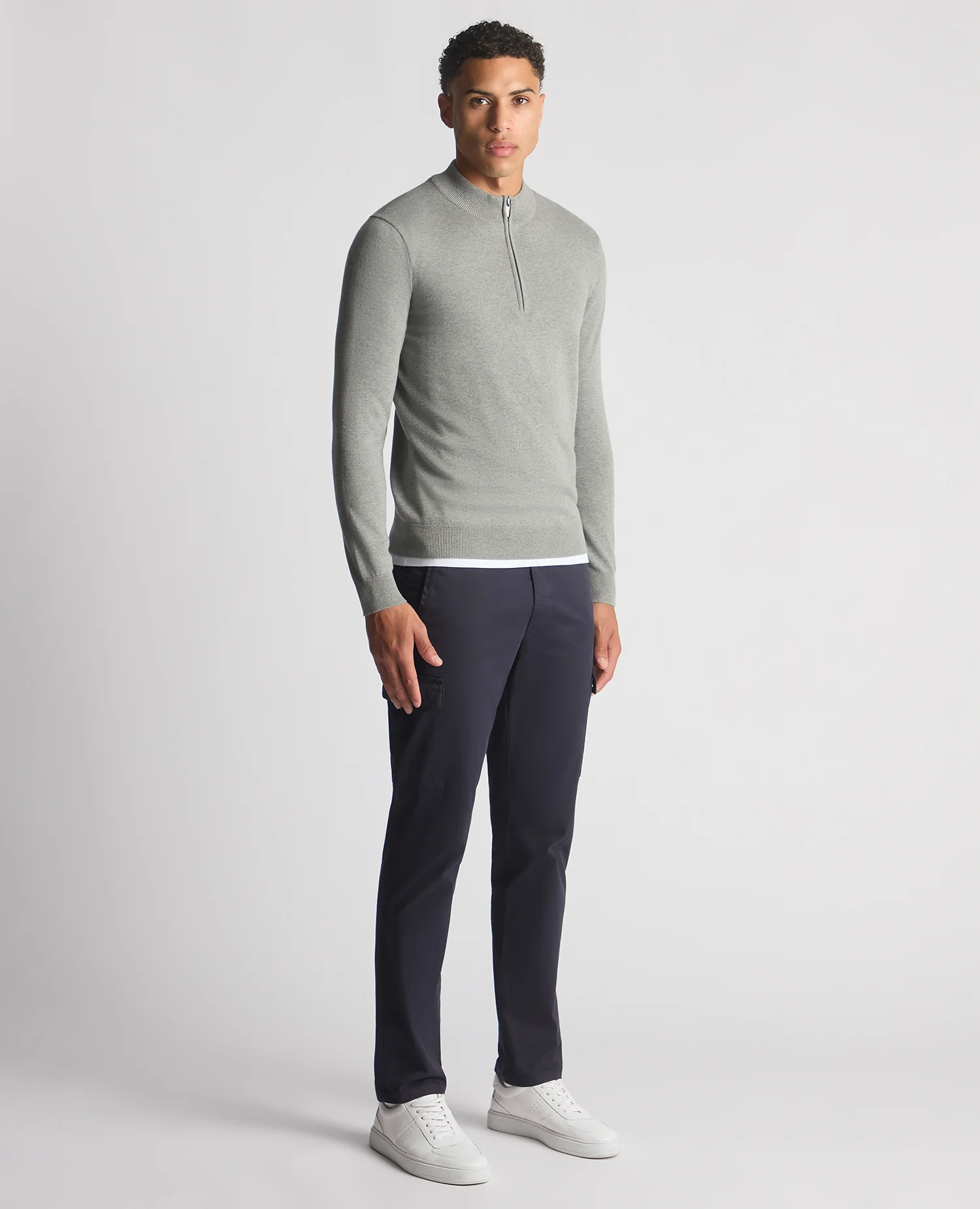 Tapered Fit Half Zip Cotton Sweater - Image 2