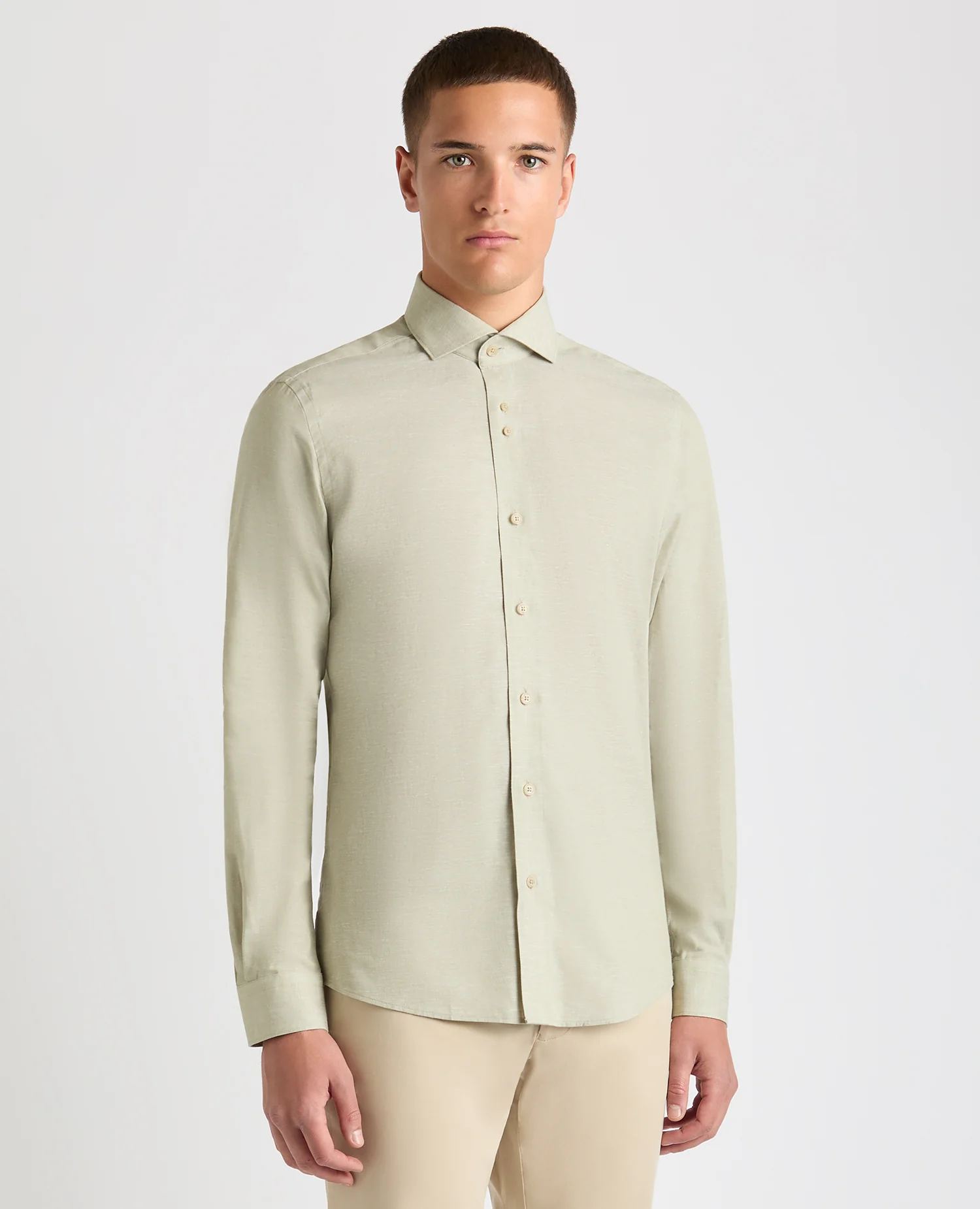 Tapered Fit Cotton-Linen Blend Shirt