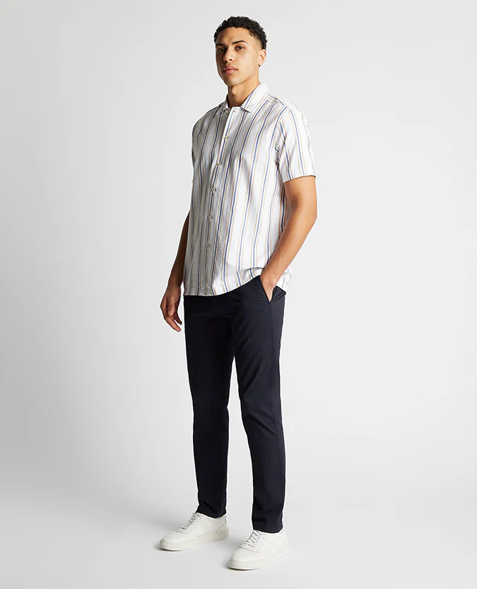 Tapered Fit Cotton Short Sleeve Stripe Shirt - Image 2