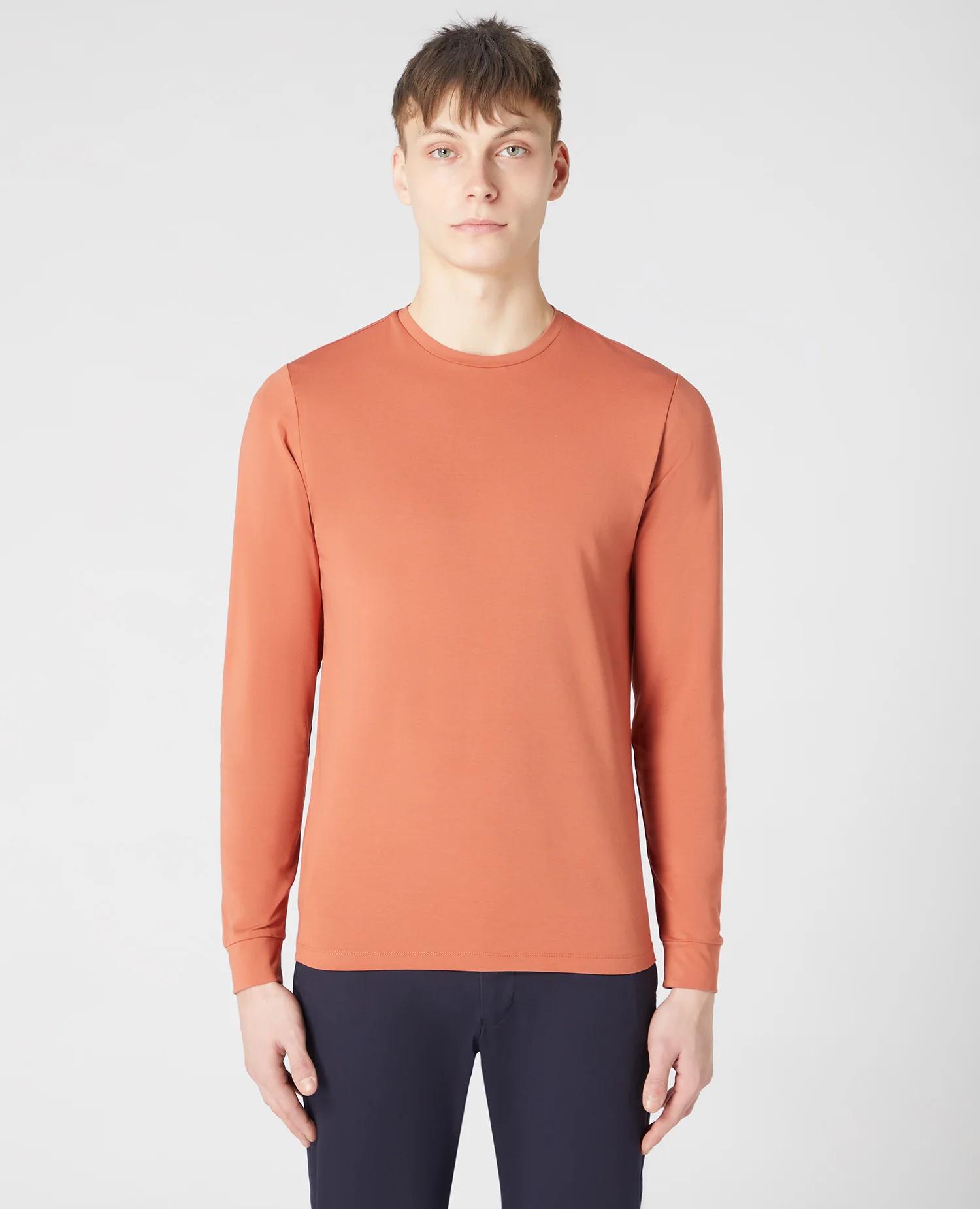 Tapered Fit Cotton-Stretch Long Sleeve T-Shirt