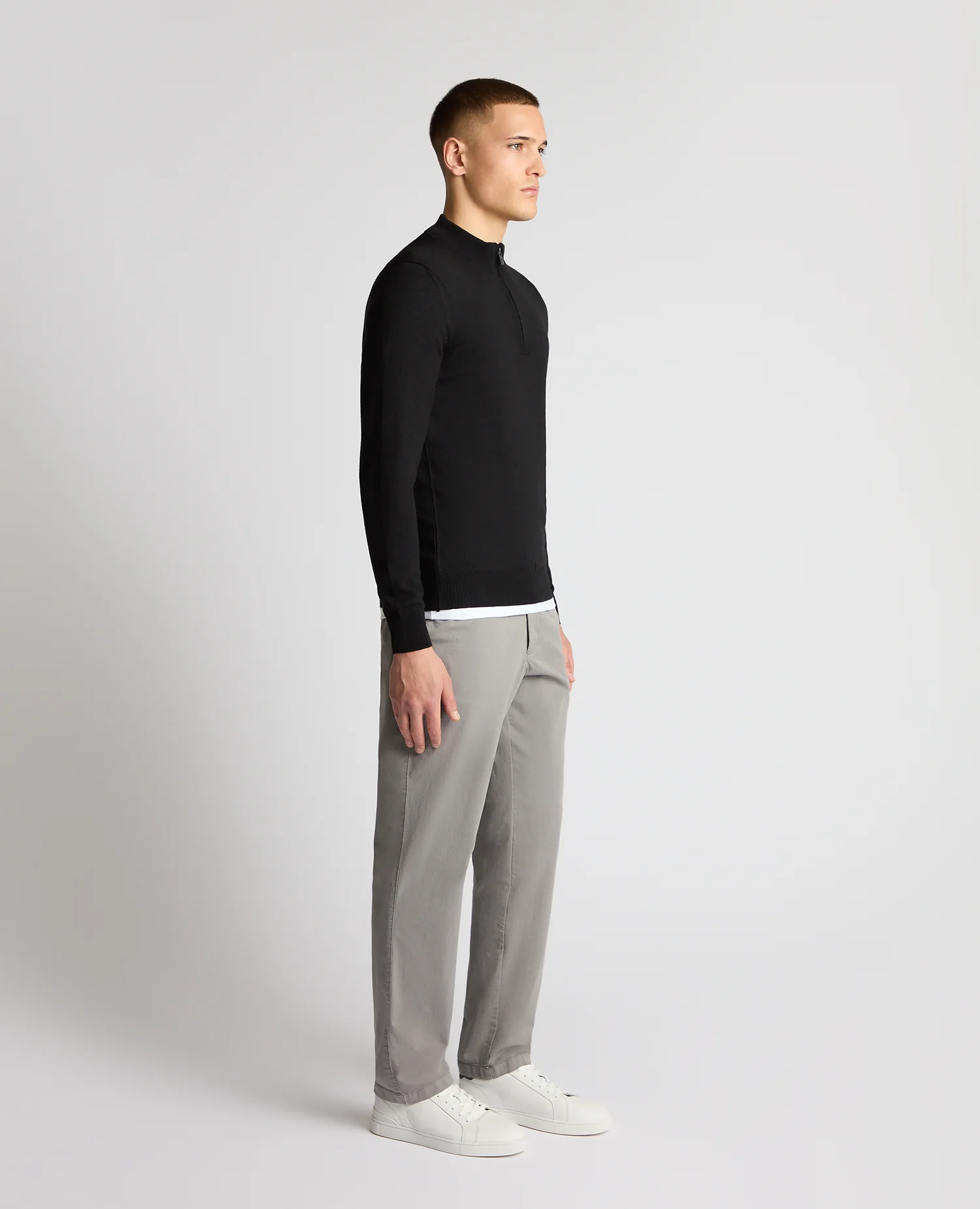 Tapered Fit Merino Wool-Blend Half Zip Sweater - Image 3