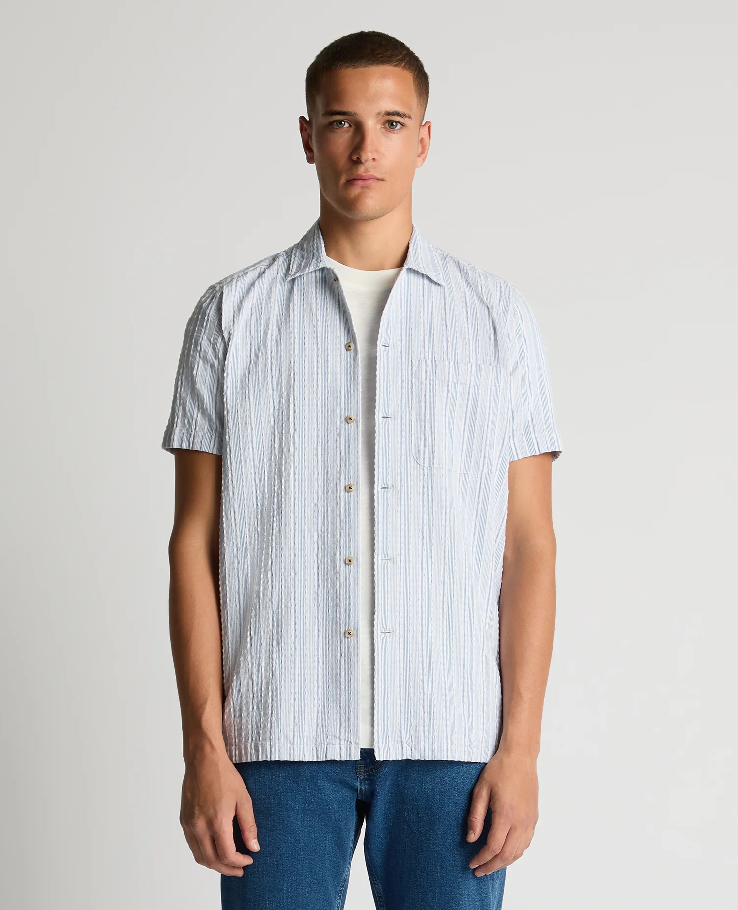 Tapered Fit Striped Seersucker Shirt