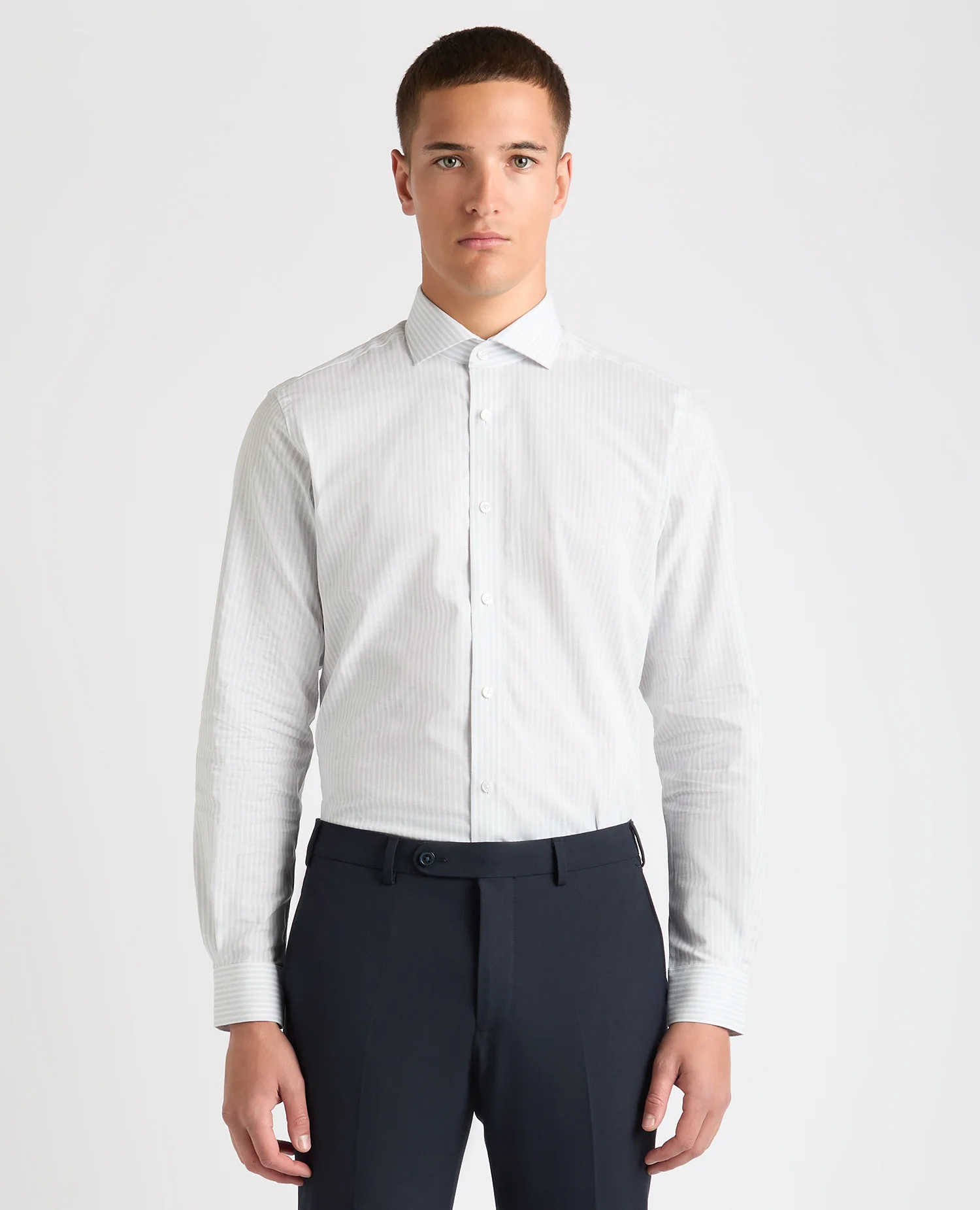 Tapered Fit Cotton-Linen Stripe Shirt