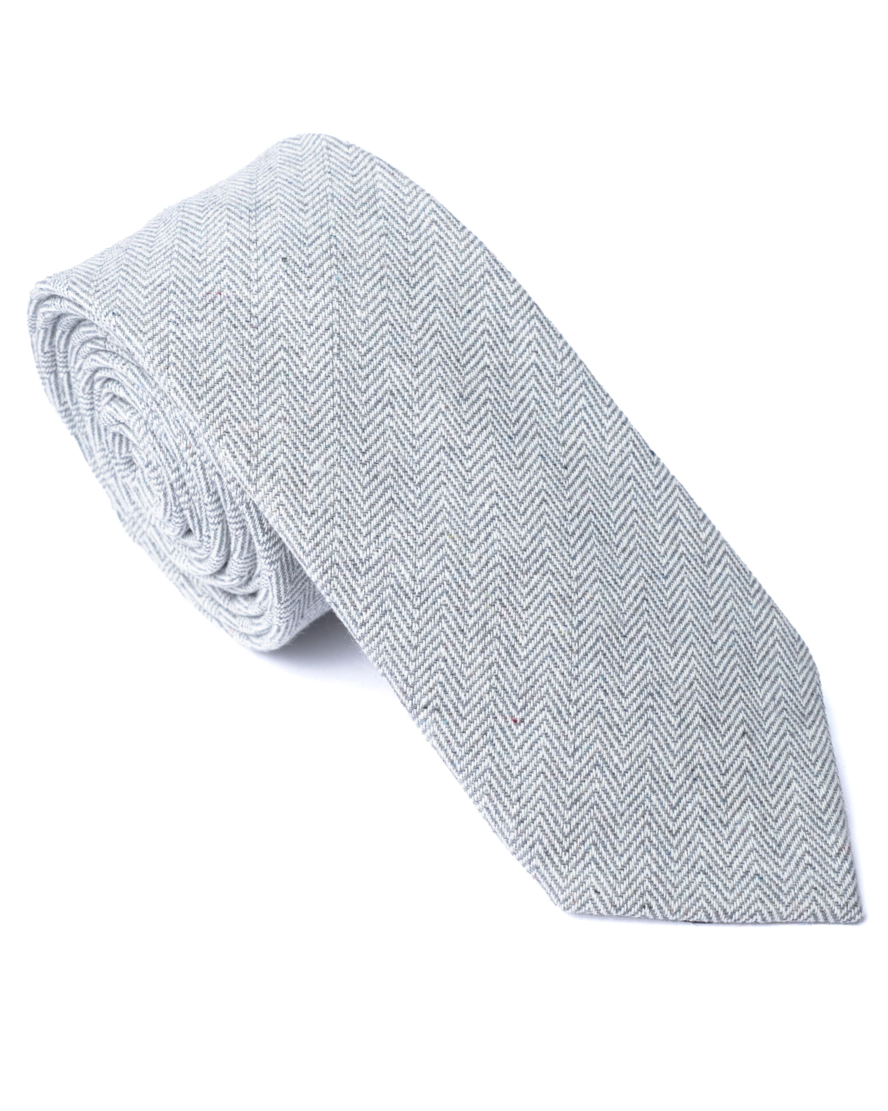 Grey Herringbone Cotton-Linen Tie