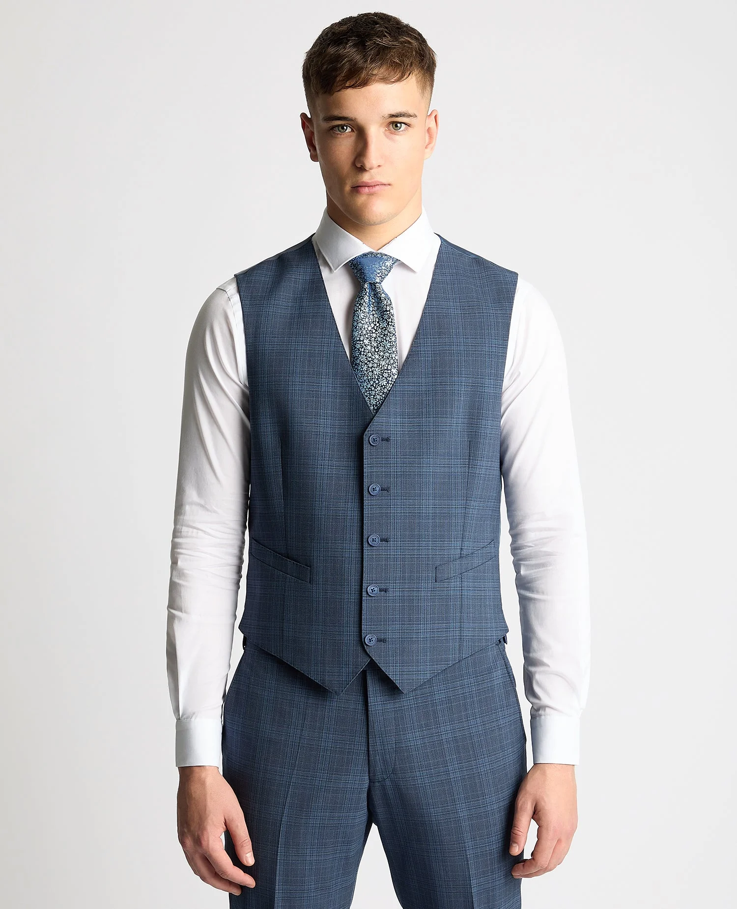 Tapered Fit Checked Wool Bend Waistcoat